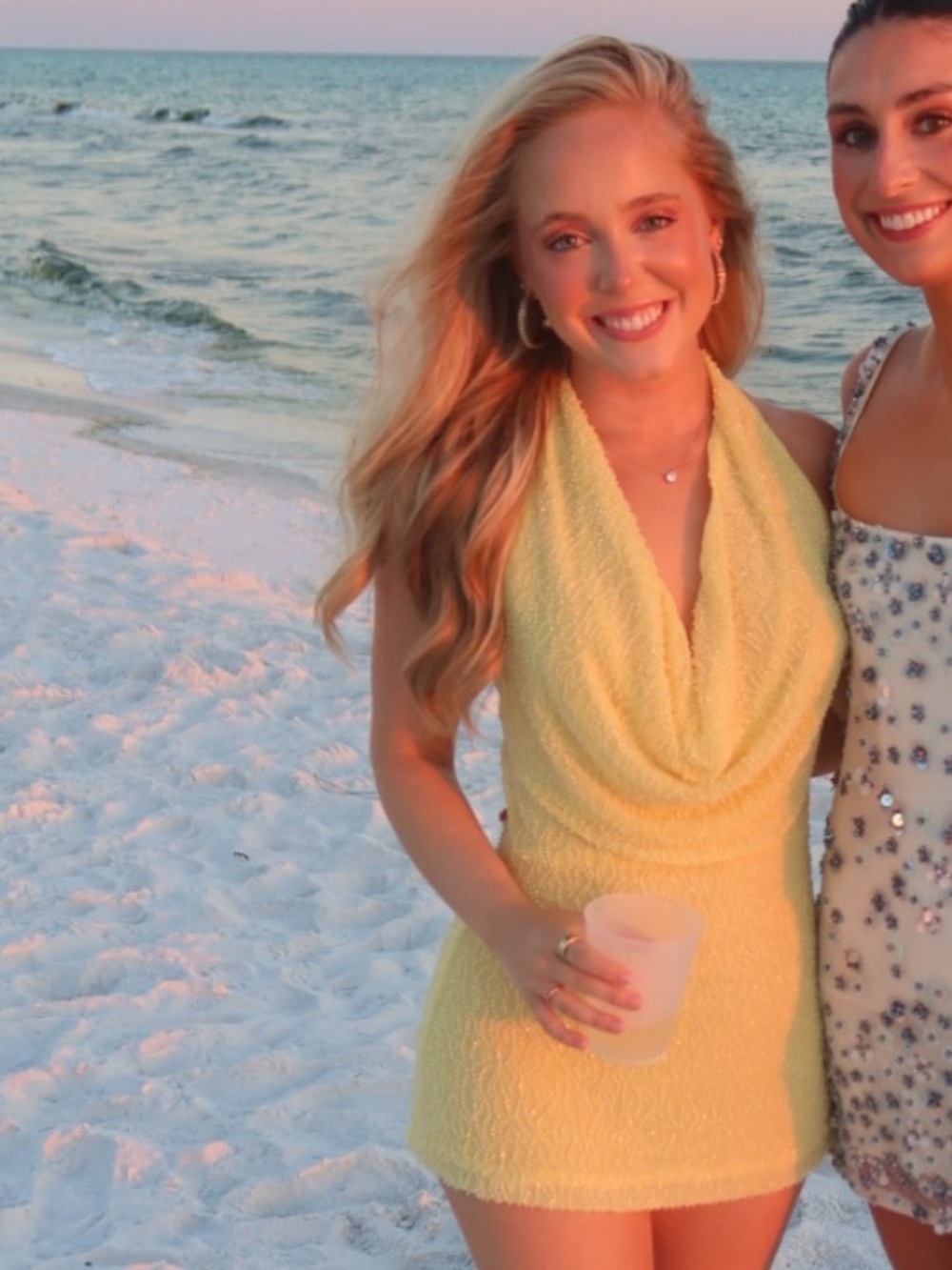 White Fox “By Candlelight” Beaded Mini Dress- Lemon (Small)